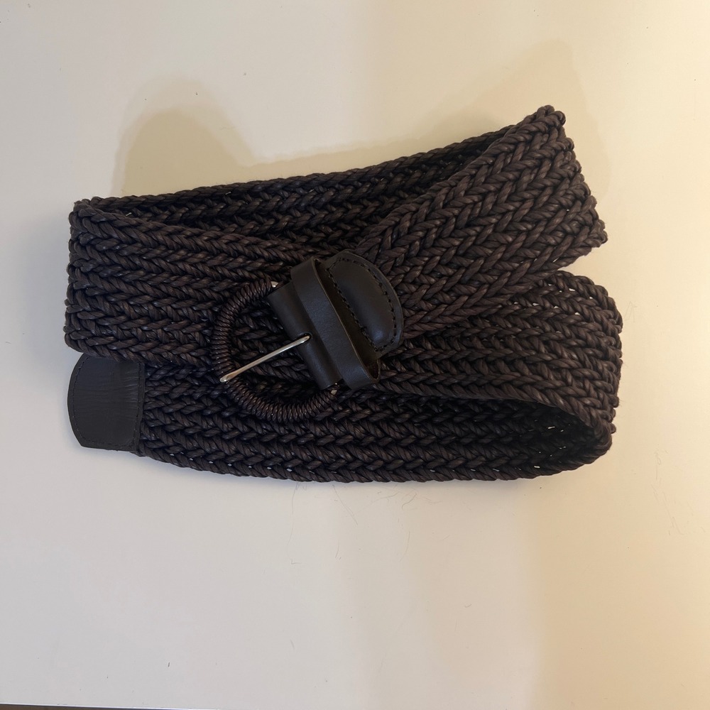 Talbots Womens Wide Braided Belt Dark Brown Woven Buckle Size S